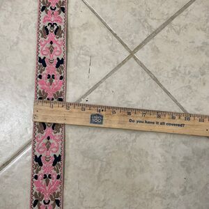 Embroidered Floral pink brown Guitar Strap crossbody Purse bag 2”x 48” adj.